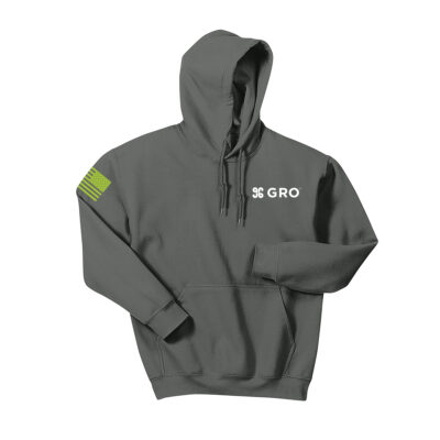 gro 0422 new logo charcoal hoodie front with flag all green logo without model